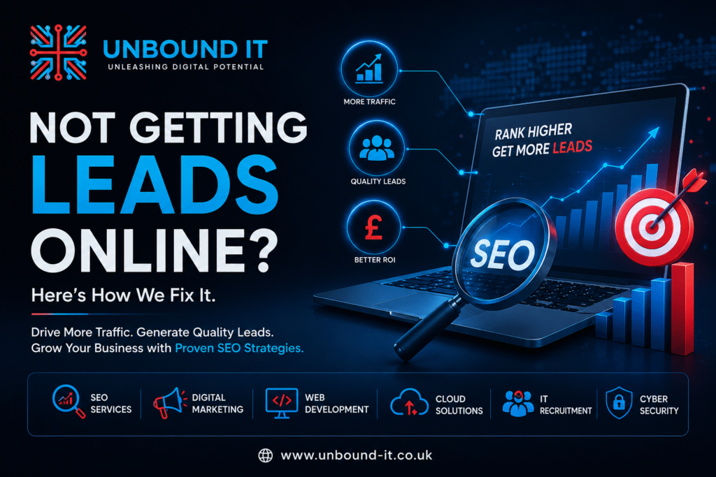Professional SEO and digital marketing banner by Unbound IT helping businesses generate more leads online.
