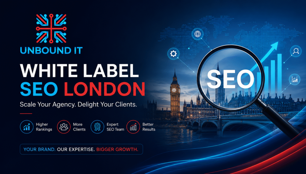 Premium digital marketing banner for UNBOUND-IT featuring