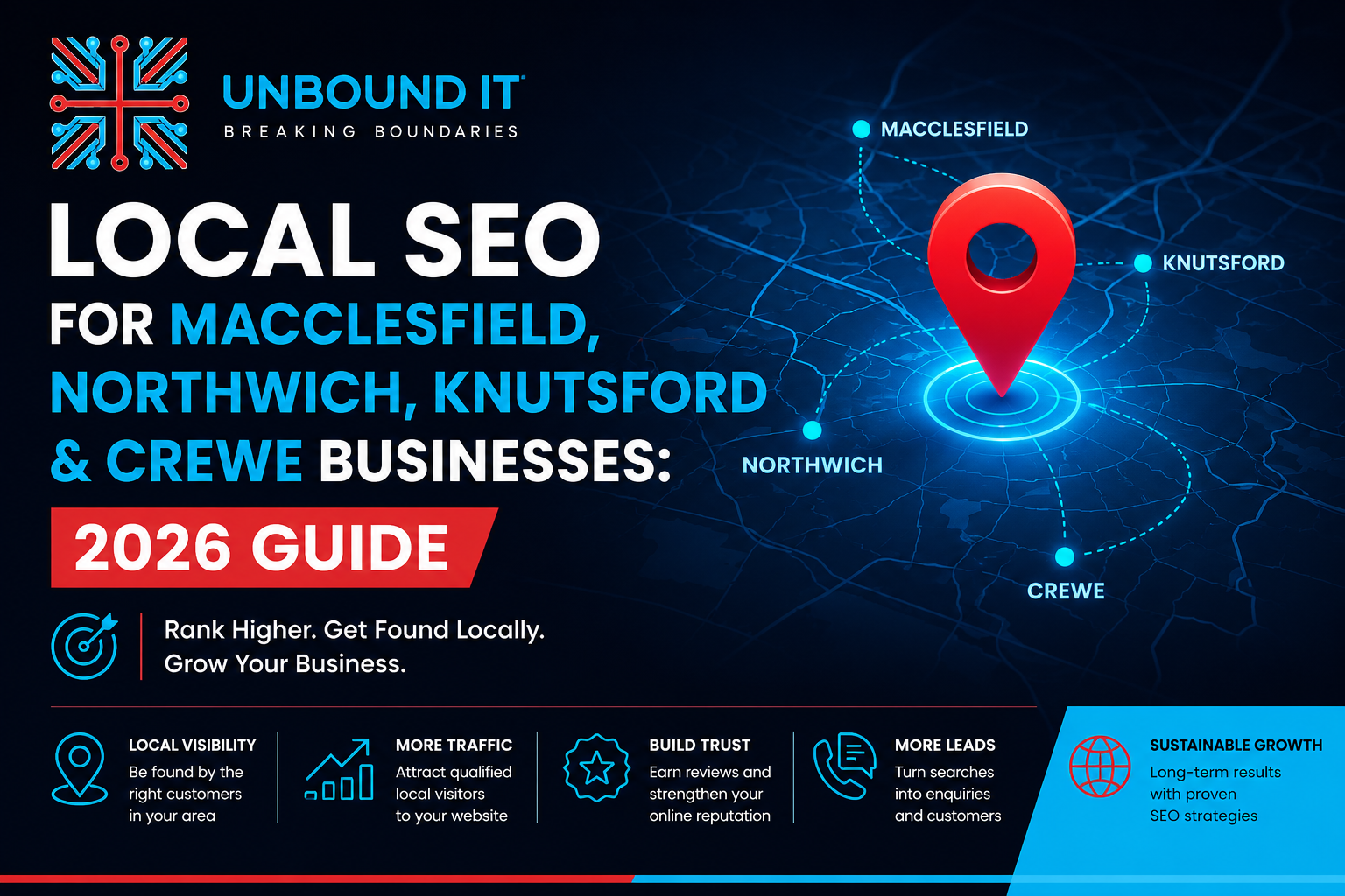 UNBOUND-IT Local SEO Guide 2026 for businesses in Macclesfield, Northwich, Knutsford, and Crewe.